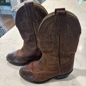 Smoky Mountain Boots Cowboy Boots Brown Blue Orange Stitching Little Kids SZ 8.5